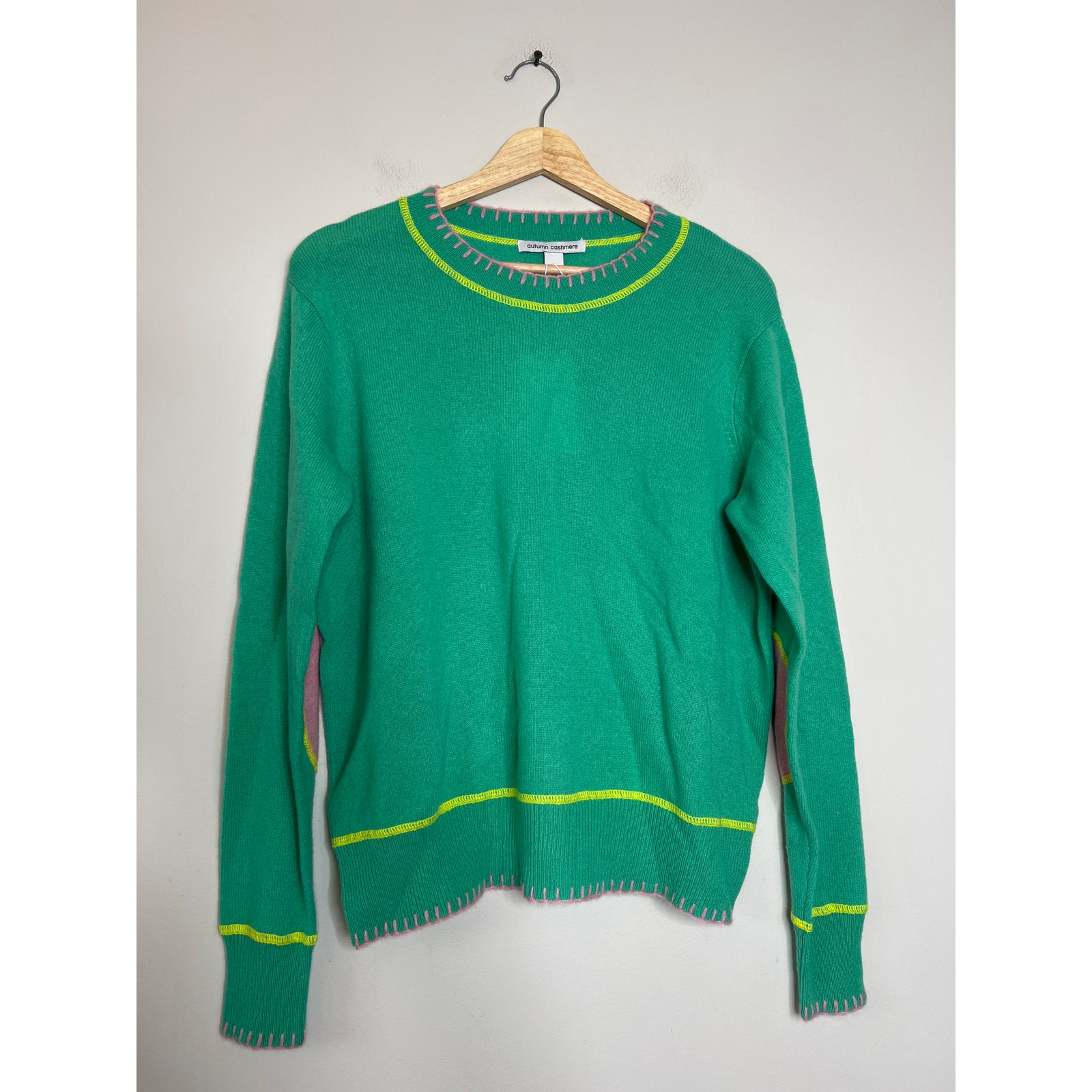 Nwt Autumn Cashmere Blanket Stitched Crew-Neck Elbow Patches Green Size: Large